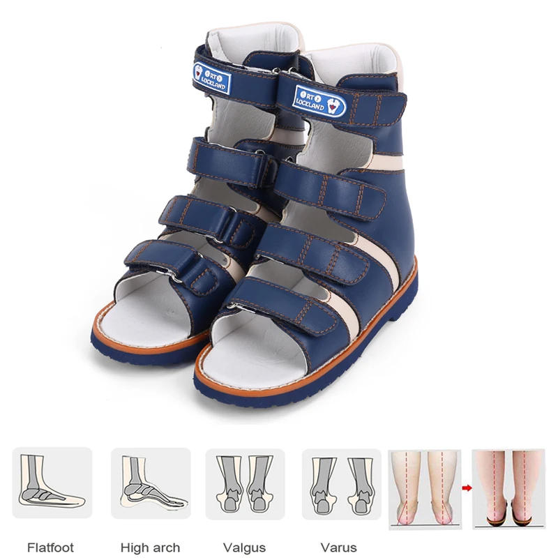 Toddler Shoes Boys Children Orthopedic Leather Sandals Fashion Summer High-Top Kids Breathable Blue Corrective Clubfoot Booties