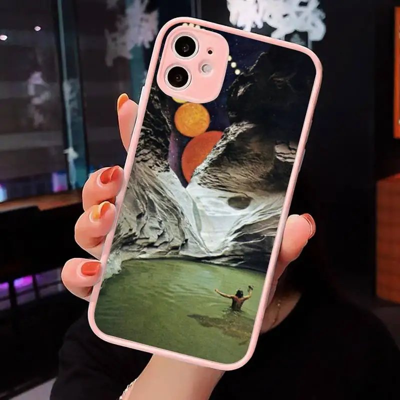 

Phone Case For iPhone 12 11 Mini Pro XR XS Max 7 8 Plus X Trippy Art aesthetic Space astronaut Matte transparent Pink Cover