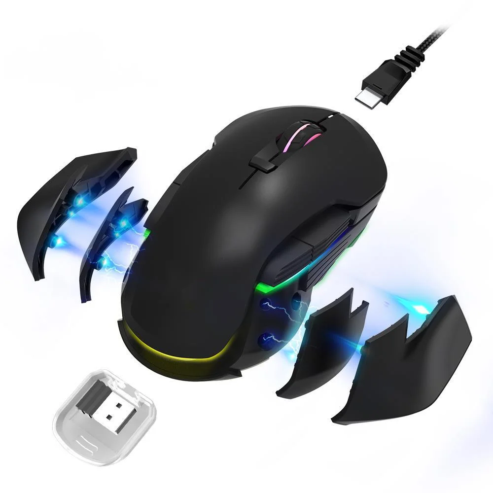 

M627 pmw3389 wireless mouse with sensor, wired and RGB for video games, 16000 DPI, 8 buttons for left and right hands