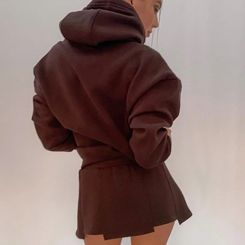 

Butterfly Embroidery Harajuku Y2K Brown Two-piece Female Skirt and Sweatshirt Casual Loose Sportswear Embroidery Autumn Outfit