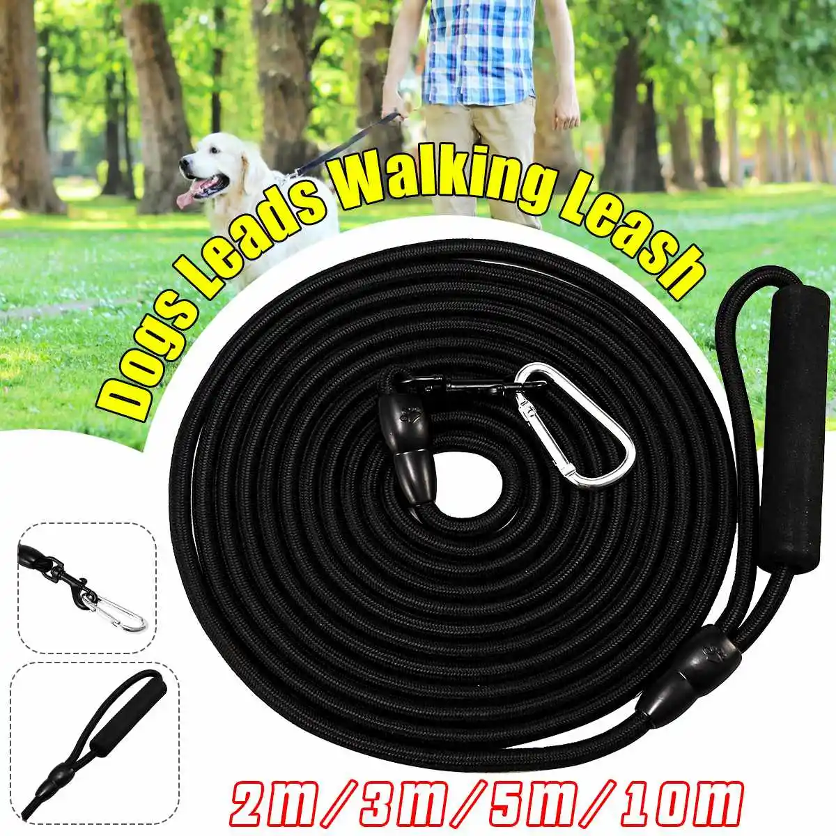 

Nylon Dog Lead Leash 2/3/5/10M Training Long Line Recall Walking Obedience Hunting Running Leash Leads Dog Accessories Black