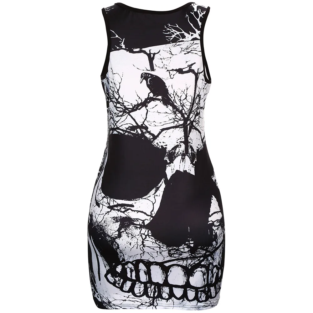 Vintage Skull Printed Summer Dress Women Gothic Punk Style Sleeveless Tanks Mini Dresses Casual Loose Party Holiday Robes Mujer | Женская