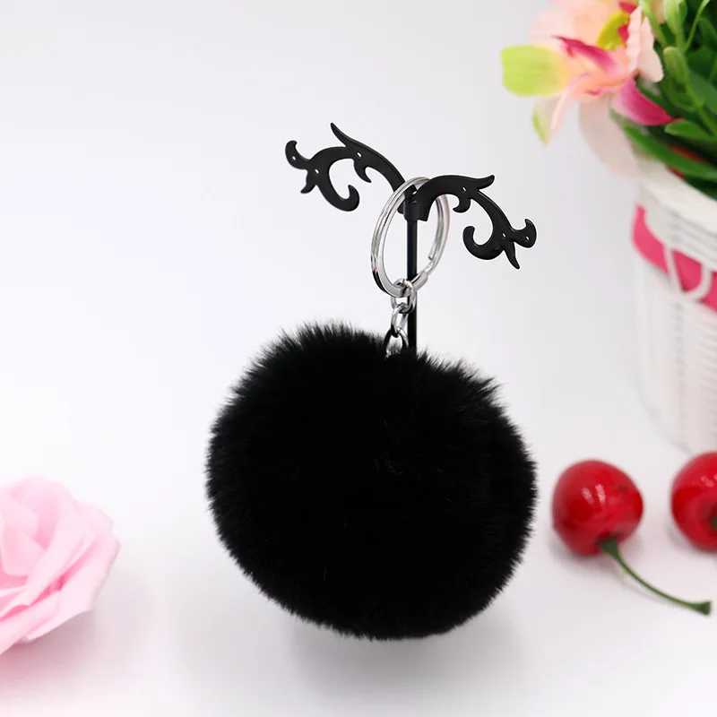 8CM Fluffy Rabbit Fur Ball Key Chain Cute Candy colors Pompom Artificial Rabbit Fur Keychain Women Car Bag Key Ring images - 6