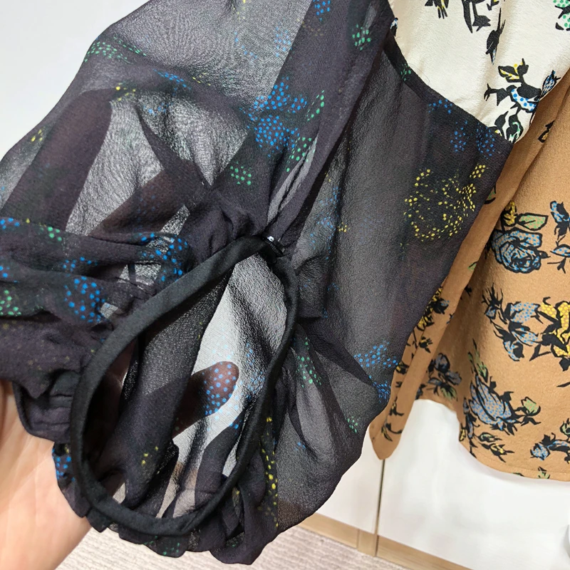 

T-shirt Women Elegant Style 100% Patchwork Design O Neck Three-quarter Lantern Sleeve Lady Loose Casual Top New Fashion