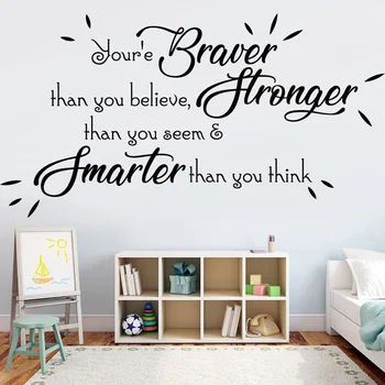 Inspirational Wall Sticker Braver Stronger Smarter Quote Home Decor Nursery Kids Room Vinyl Study Room Interior Wall Decals Y770