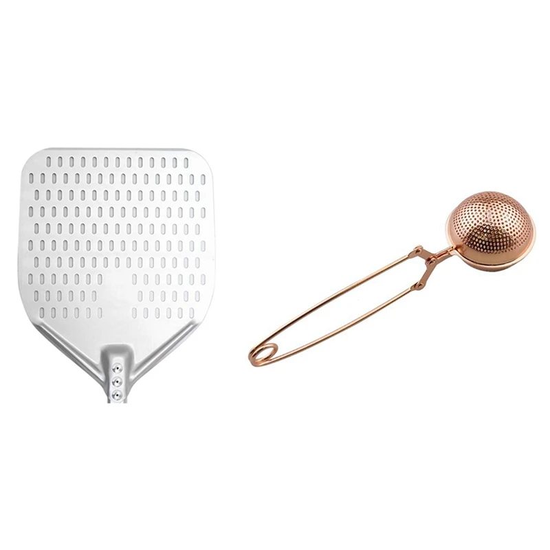

12-Inch Dural Punching Pizza Shovel 16Inch Handle & Practical Sphere Coffee Mesh Tea Infuser Handle Filter Strainer Ball
