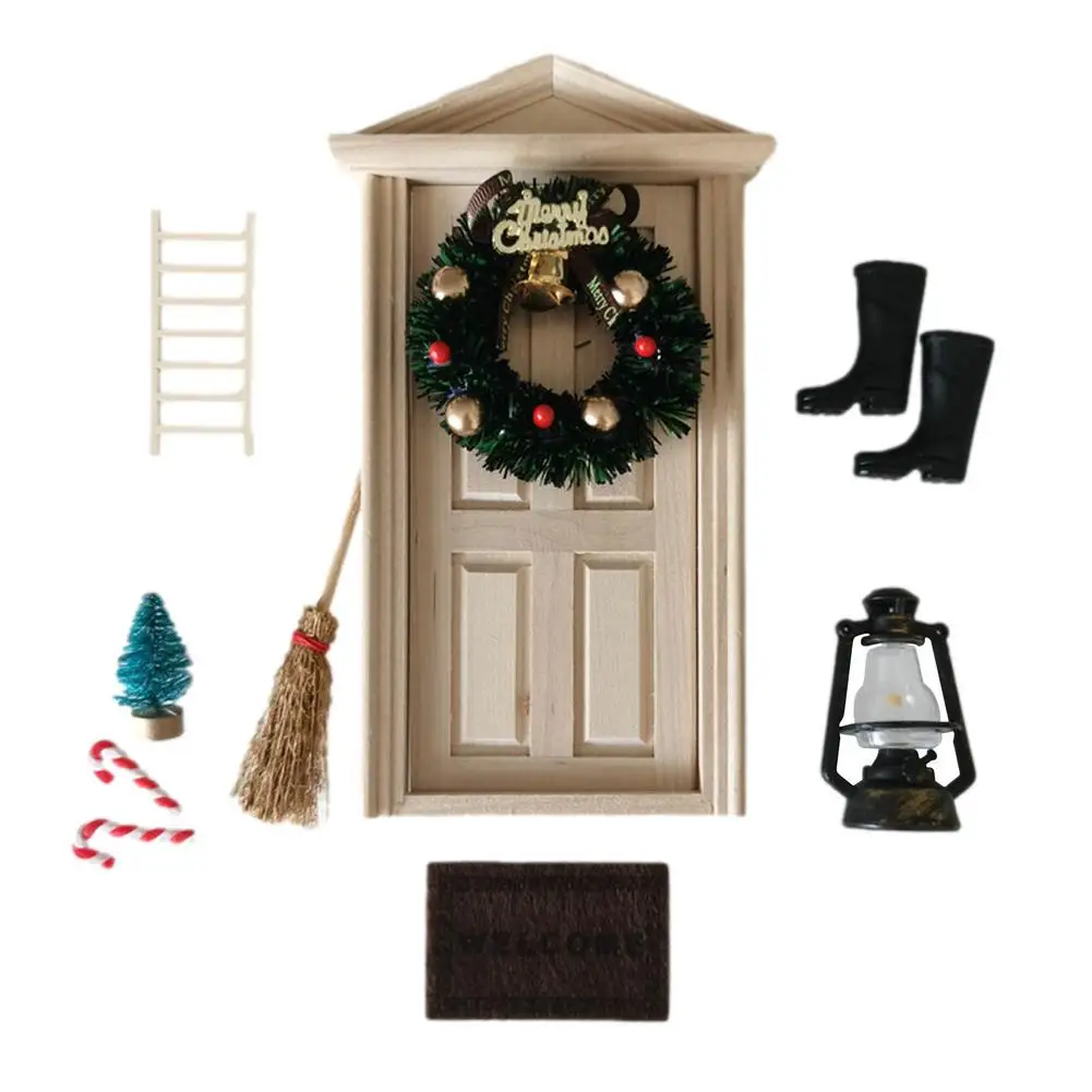 

DIY Wooden Fairy Door Craft Kit Boots Lantern Christmas Door Decoration Fairy Door DIY Kit Miniature Gnome Dollhouse Decor