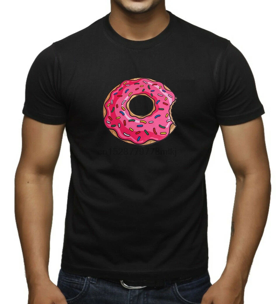 Новая мужская черная футболка с розовым пончиком Пончик забавная еда сладкий