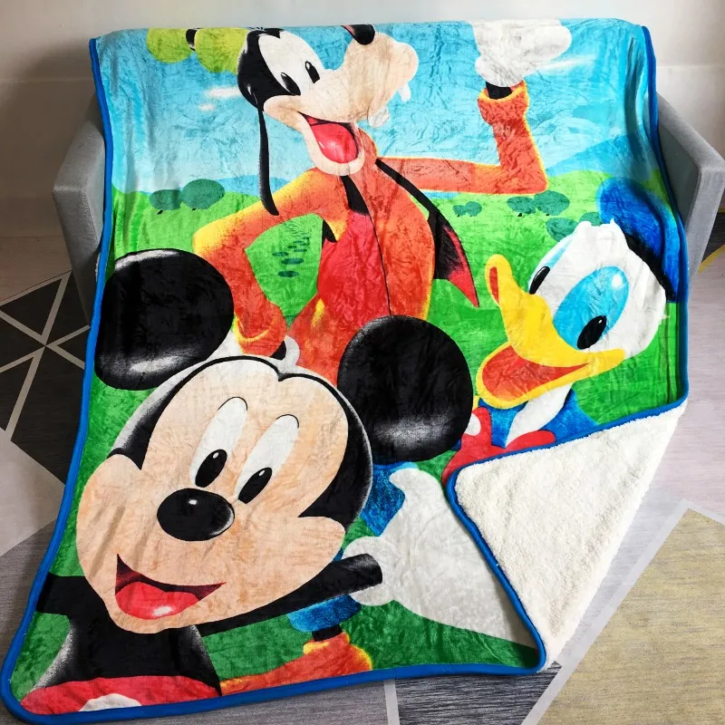 Disney Double Layered Mickey Minnie Mouse Sherpa Thick Warm Blanket Throw for Girls Kids on Bed Sofa 150x200cm Flatsheet Winter