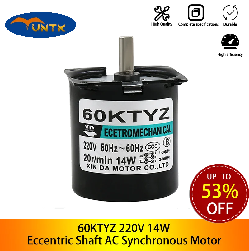 

60KTYZ 220V/110V 14W 2.5rpm-80rpm Eccentric Shaft AC Synchronous Permanent Magnet Gear Forward and Reverse Motor