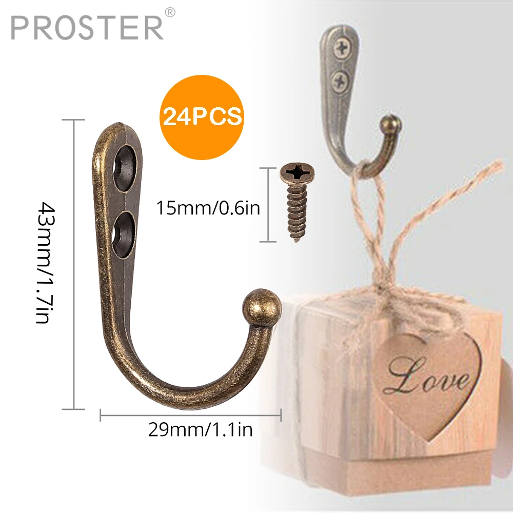 

Proster 24Pcs Zinc Alloy Hooks Single Coat Hat Wall Mounted Hook Towel Clothes Bag Mini Hangers Hook Vintage Style Home Hardware