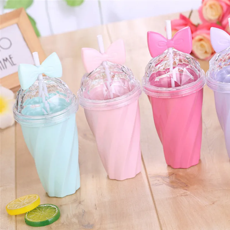 Милая розовая соломенная чашка 400 мл для лимонного сока кофейной чашки с бантом