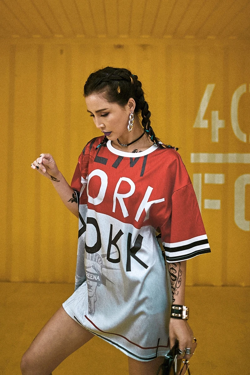 

2021 European and American summer new short-sleeved T-shirt tide brand women's plus size york letter compassionate Liberty shirt