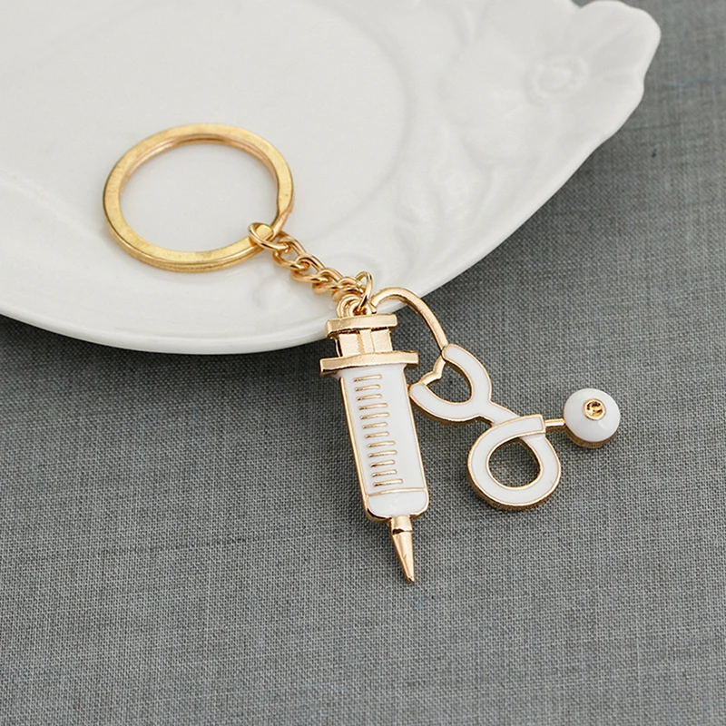 

Trendy Medical Syringe Stethoscope Keychain Key Chains Keyring Golden Metal Key Chain Doctor Nurse Gift Jewelry For Women Men