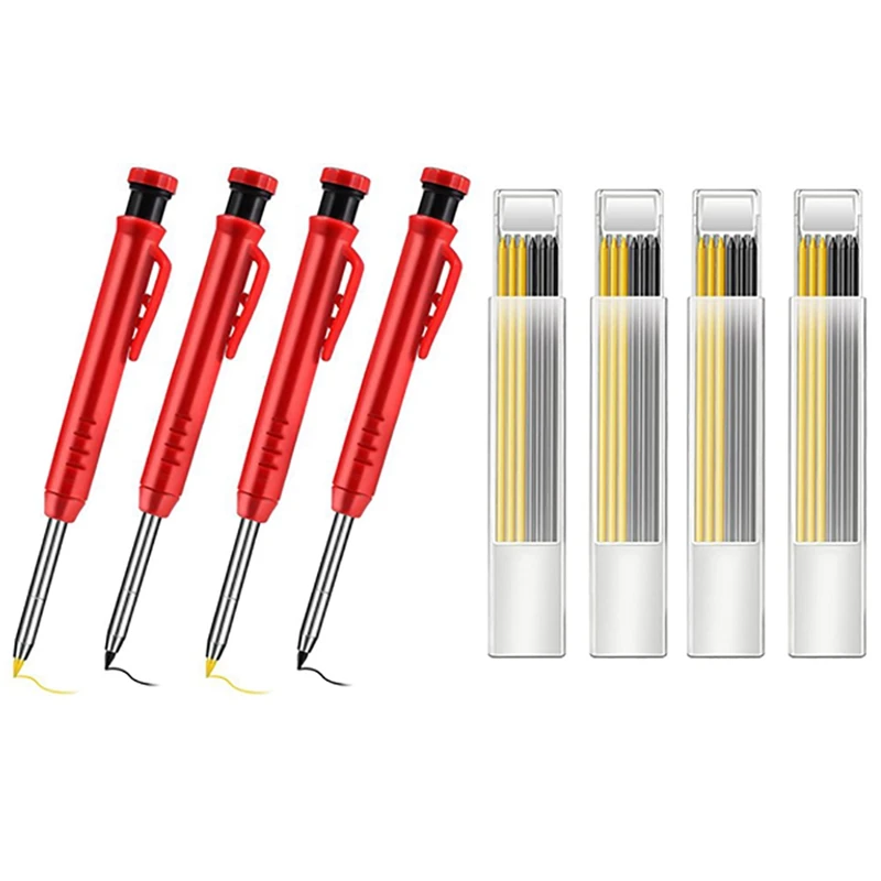 

4Pcs Solid Carpenter Pencils with 24 Refills, Woodworking Tools Solid Hole Pen Marking Tool for Woodworking Architects
