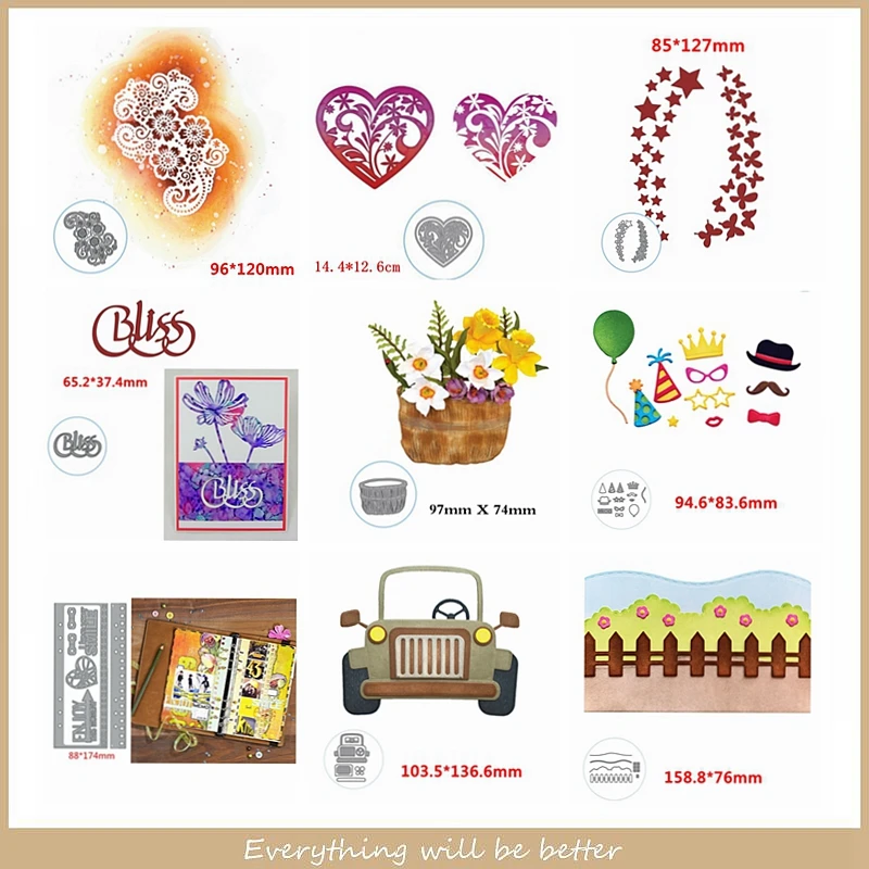 

Heart Star Flower Car Basket Fence Gadgets Letter Square Metal Cutting Dies Diy Stencils Template Scrapbook Cards Craft 2020 New