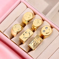 just feel vintage metal happy smiling face rings for women gold silver color yin yang flower finger rings 2021 new jewelry gift