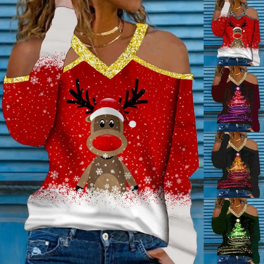 

Elk Terrific Casual Christmas Top Off-shoulder New Year Shirt Shiny for Going Out