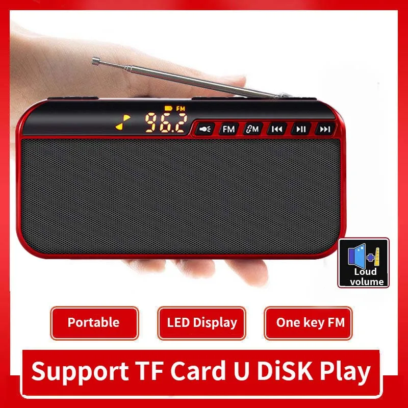 

Mini Portable FM Radio Wireless Bluetooth MP3 Music Player Rechargeable Radio Support TF Card U Disk Play With LED Display