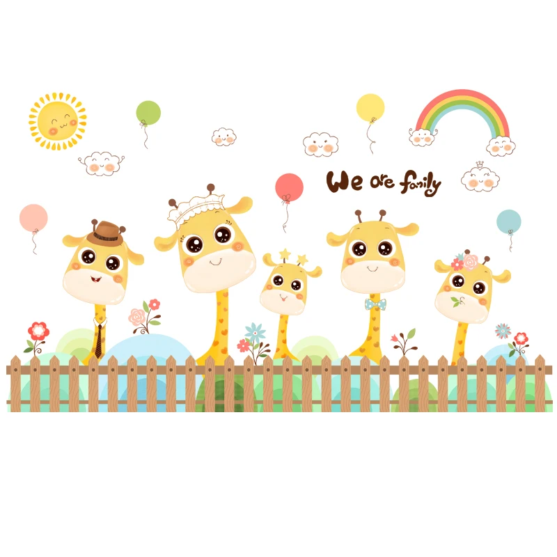 

Cartoon Animals Giraffe Wall Stickers Bedroom Kids Rooms Home Decor DIY Art Wall Decals Skirting Line PVC Art Mural Eco-Friendly