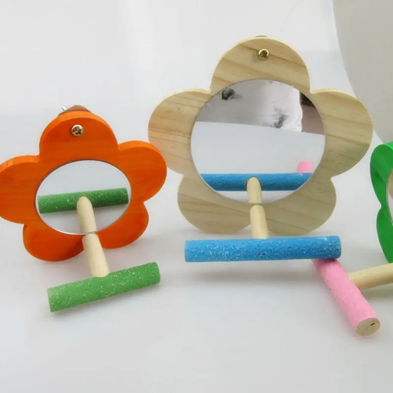 

Bird Parrot Mirror Toy with Perch for Conure Finch Cage Stand Paw Grinding Perch Flower Shape Perch K3NA