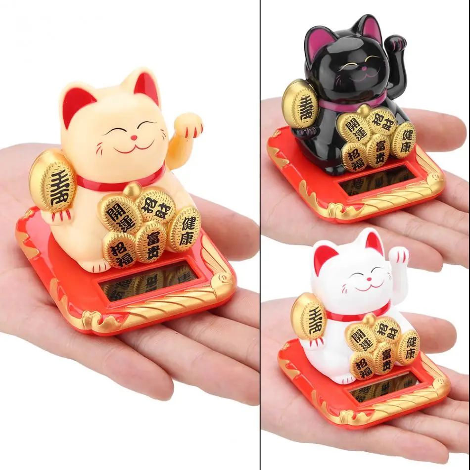 Счастливый Кот на солнечных батареях Maneki Neko приветственный креативный милый пожимающий руки счастливый кот Добро пожаловать кошка ремесло богатство развевающаяся рука кошка