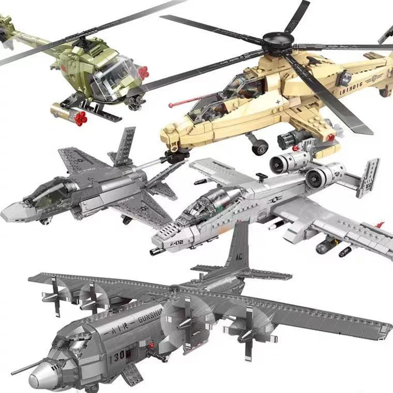 

Xingbao Military Bricks Series A10 Fighter F35 Fighter WZ10 Copter AC130 Aerial Gunboat Set Building Blocks Airplane Model Kits