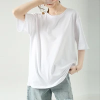2021 news 100 cotton t shirt solid loose popular womens wear tops short sleeve summer female fashion casual off the shoulder