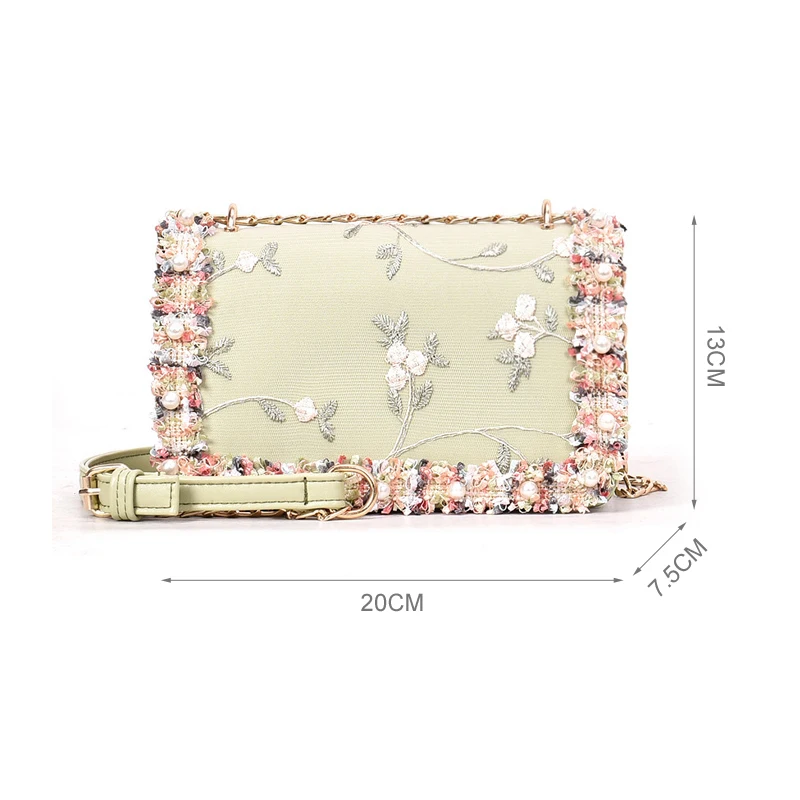 Vintage Flower Lace Handbags Women's Crossbody Bags 2021 Fashion Gold Chain Ladies Messenger Bag Evening Clutch Female Purses