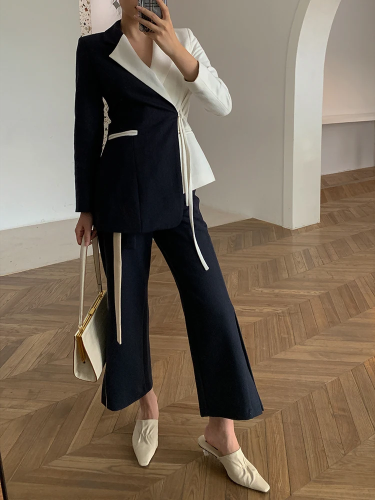 Винтажный женский твидовый костюм на шнуровке блейзер + широкие брюки пэчворк