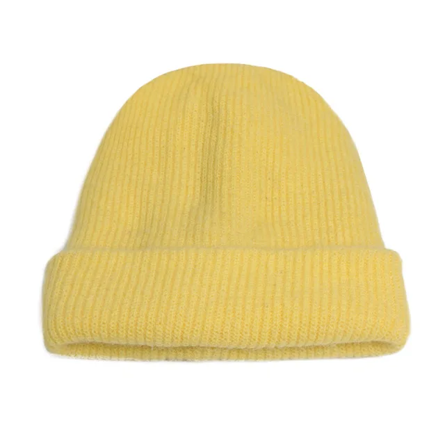 Yellow Брендовые женские осенне-зимние шапки, эластичные вязаные шапки из кроличьей шерсти Gorro, одноцветные шапки-бини, высококачественные милые Повседневные шапки для девочек - Цвет: Yellow