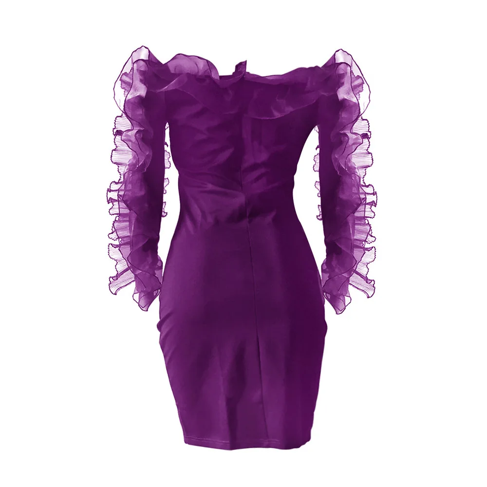 Purple Elegant Cocktail Dress Off The Shoulder Short Mini African Long Sleeves Wedding Party Formal Dress For Black Girls