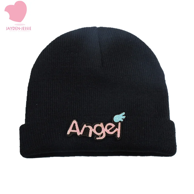 Детская шапка ангела Новинка однотонная шерстяная вязаная с надписью сезон