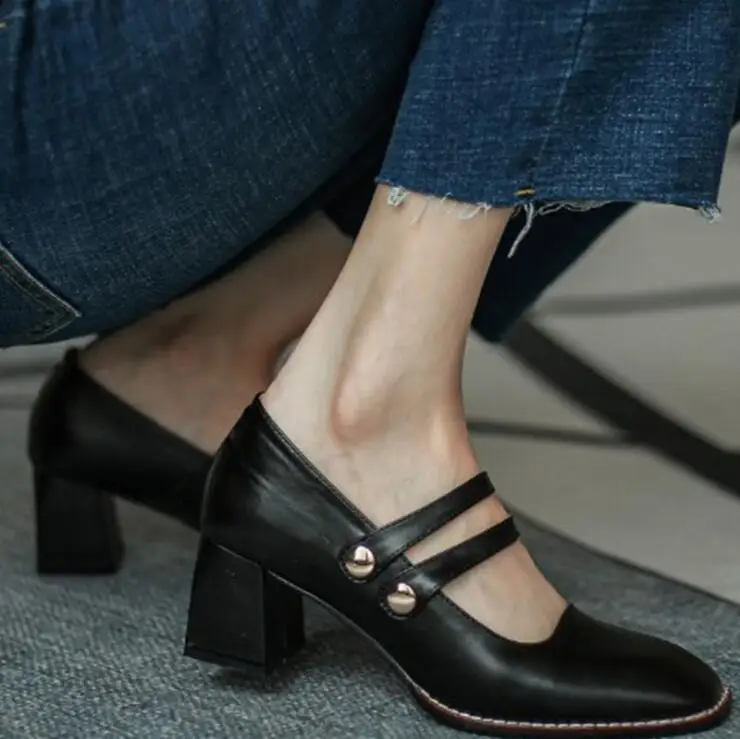 

WDHKUN 6 CM Heels Mary Janes Shoes Women 2020 Autumn New Leather Pumps Square Toe Casual Fashion Female Work Heels All Match