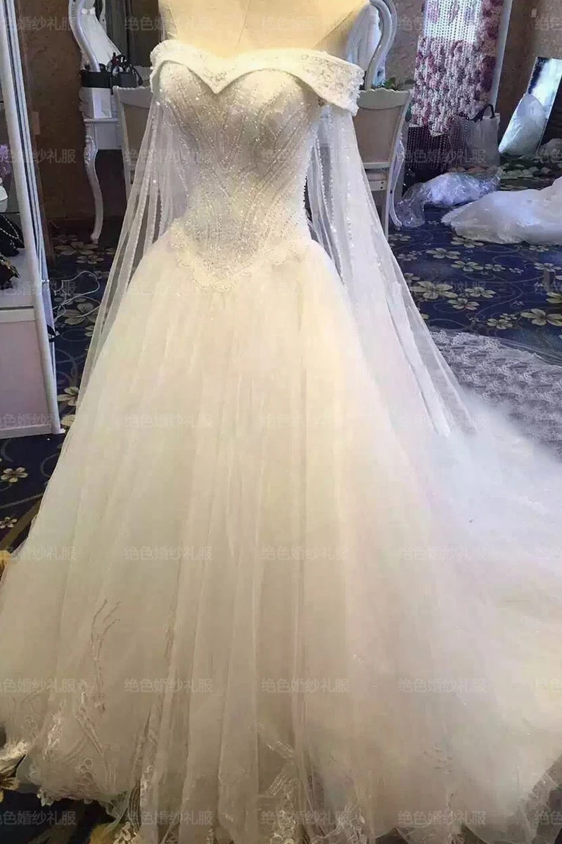 

Main Wedding Dress Bride 2020 New Wedding Boat Neck Luxury Diamond Slim Princess Dream 1.5m Tail Wedding Dress Ball Gown