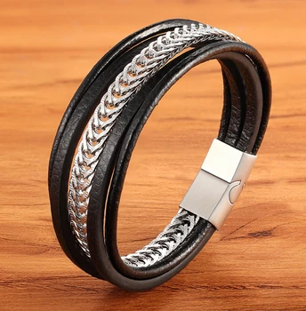 Multi-layer Stainless Steel Combination Leather Bracelet 1