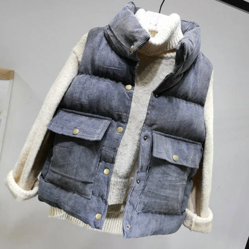 Зимний Fal Модный женский стеганый вельветовый жилет с воротником-стойкой