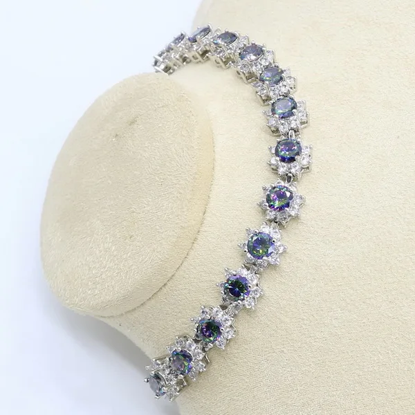 Bracelet Циркон с радужным блеском набор украшений из серебра 925-й пробы для Для женщин браслет, серьги, ожерелье кулон подарочные коробки для колец - Окраска металла: Bracelet