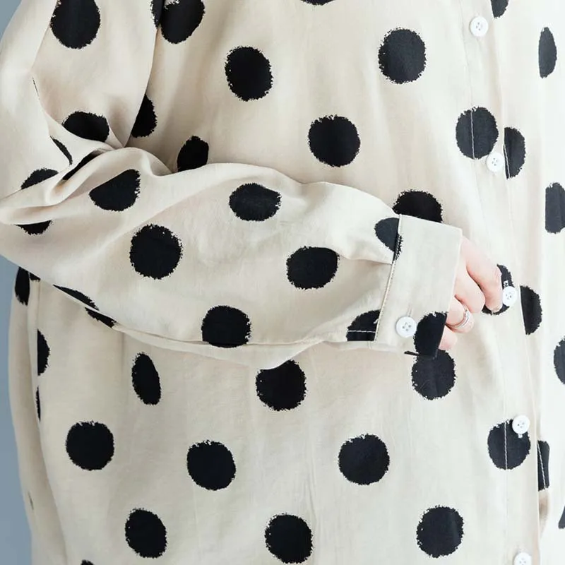

4XL 5XL 6XL Plus Size Women Korean Blouse Tops 2019 Autumn Batwing Long Sleeve Vintage Polka Dot Shirt Work White Blouses Shirts