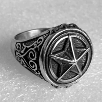 edc unisex pentagram ring outdoor self defense ring stainless steel retro finger fist ring survival safety protection ring
