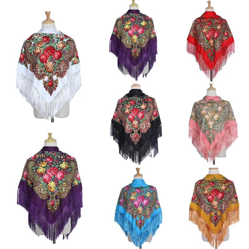 Retro Printed Scarf Winter Shawl Autumn And Winter Warm Cotton Russian Women's Shawl Ethnic Style Tassel Scarf Shawl