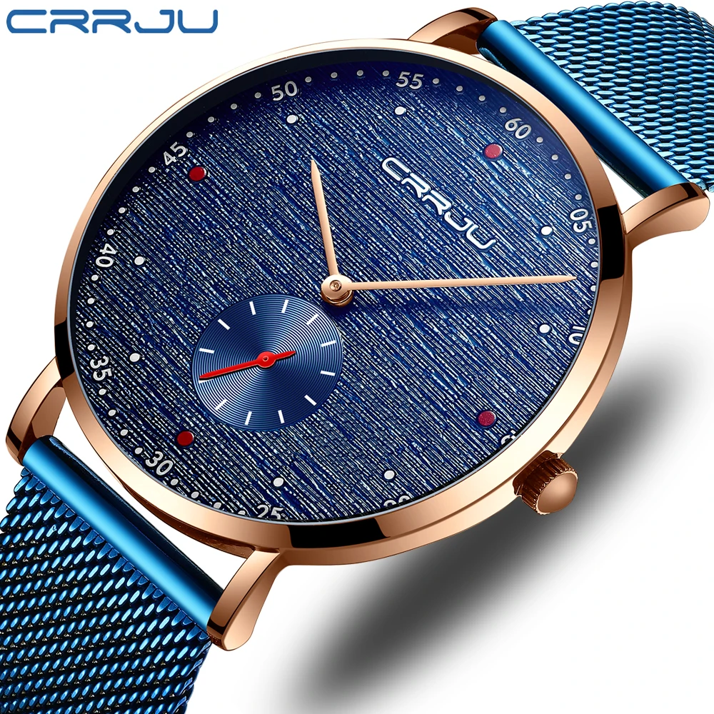 

CRRJU Men Watch Fashion Simple Ultra thin Stainless Steel Mesh Band Quartz Wristwatch Casual Waterproof Male Relogio Masculino