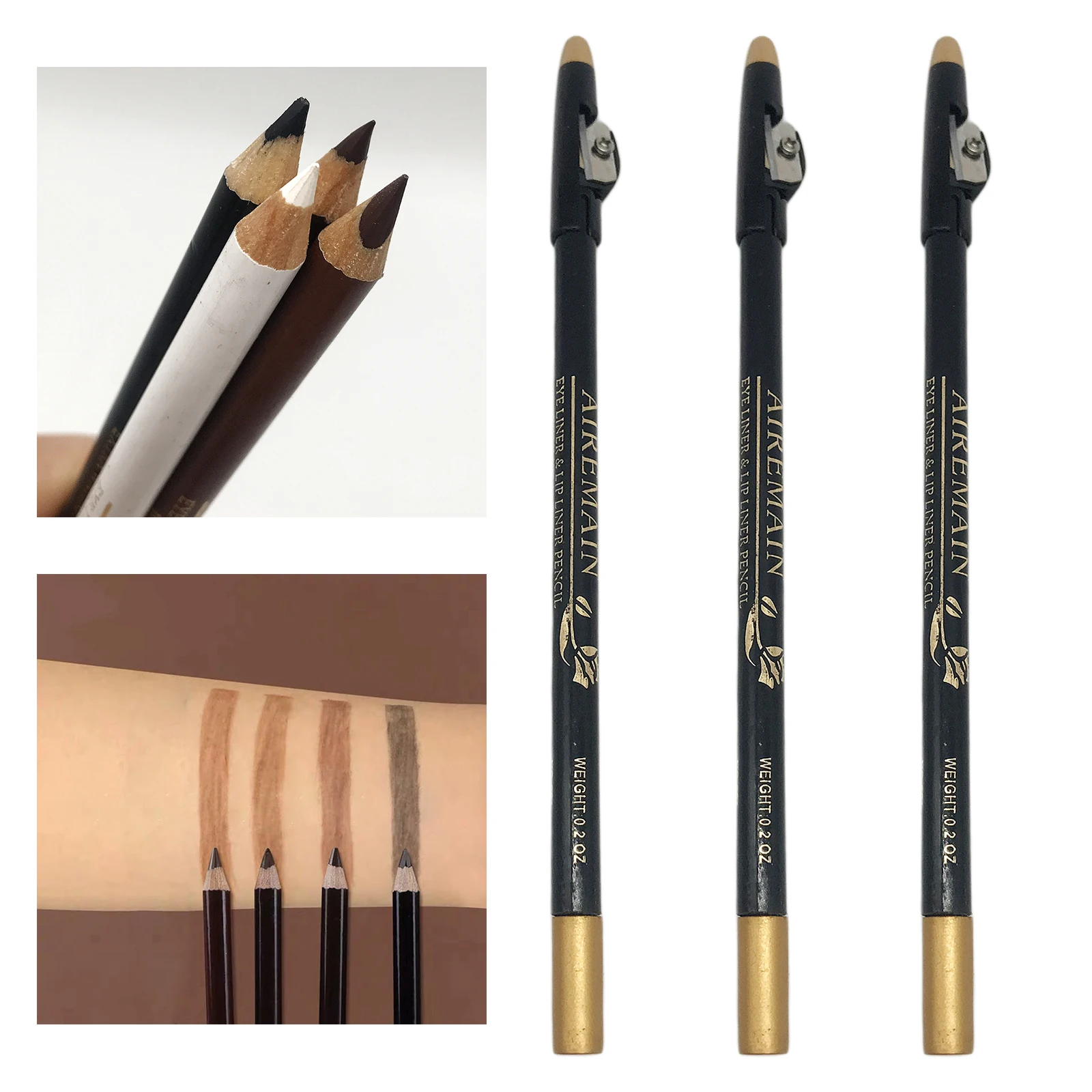 

3x Hairline Barber Pencil Tool Bear Mustache Hairline Pencial with Shaver for Making Arches, Black/Brown/White