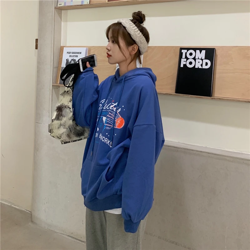 

EX498 2021 Autumn and winter thickening women loose and versatile mid-length hooded Sweatshirts