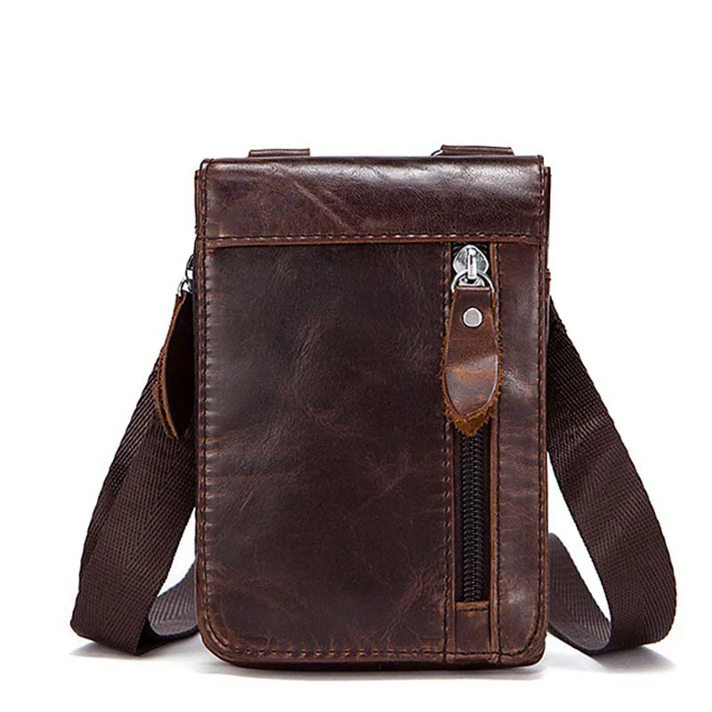 Мужская поясная сумка из натуральной кожи маленький мессенджер на ремне чехол