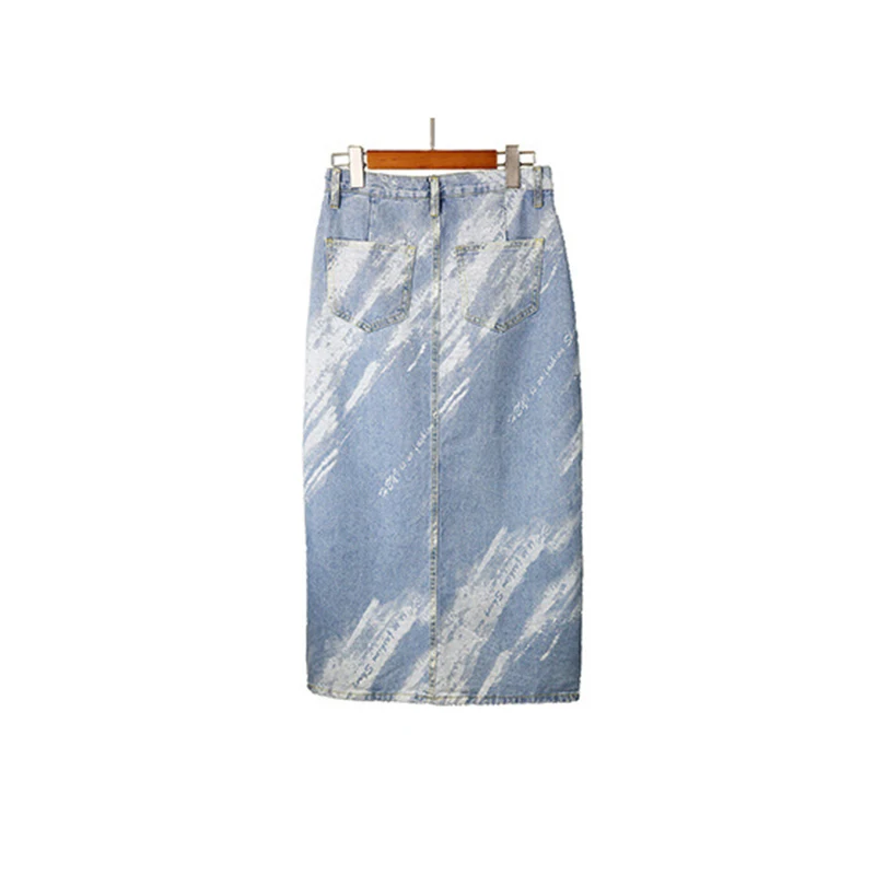 

CHICEVER Casual Denim Skirt For Women High Waist Straight Side Split Designer Patchwork Skirts Females Fashion Clothing 2021 New