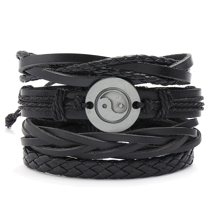

4Pcs/Set Hand-woven Gossip Tai Chi Leather Bracelet Diy Combination Set Cowhide Bracelet