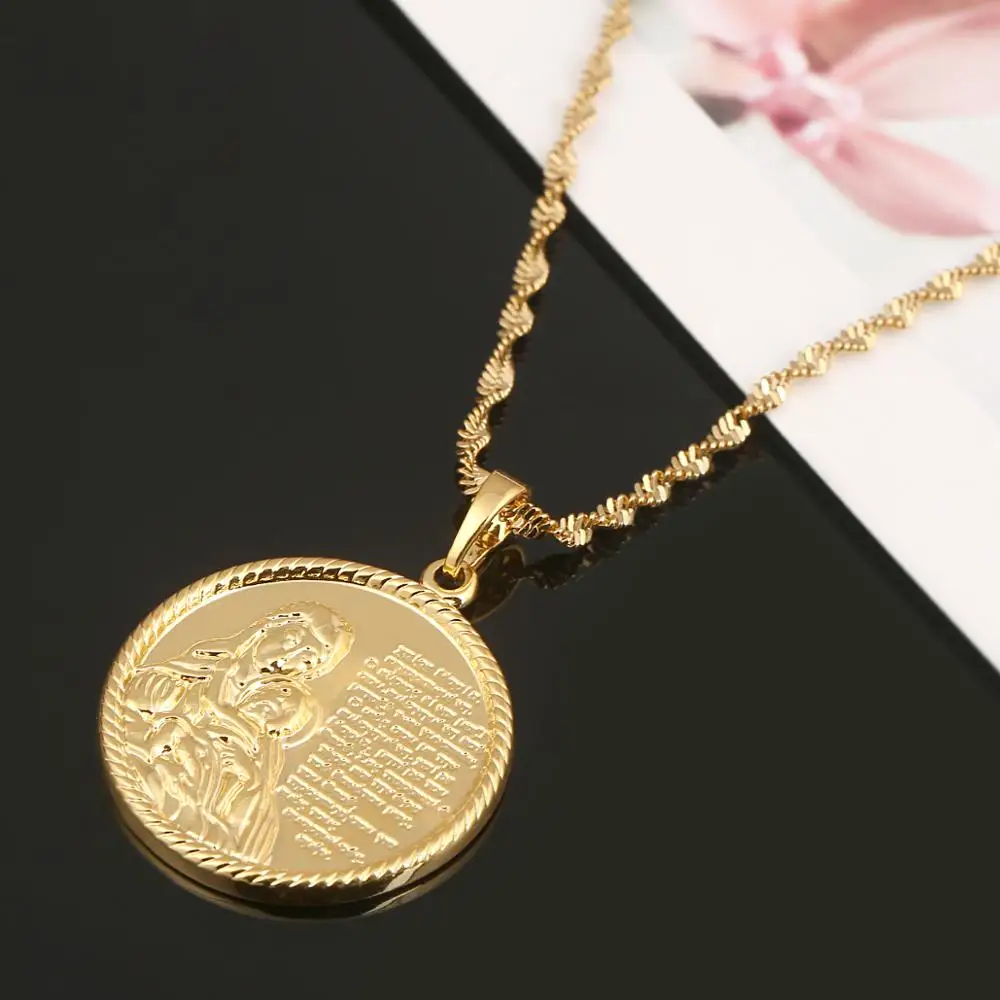 Золотой цвет девственные Подвески &quotДева Мария&quot ожерелья на цепочке для