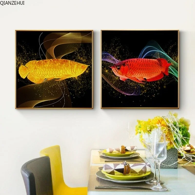 QIANZEHUI алмазная 5D Вышивка своими руками круглая Алмазная картина Arowana с полными