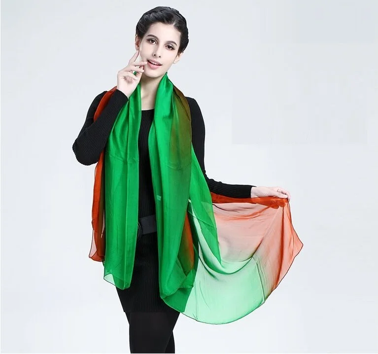 

100% Silk Scarf Shaws Oversized Beach Sunscreen Cape Outdoor Essentials Light Thin Soft Gradient colors 190*140cm